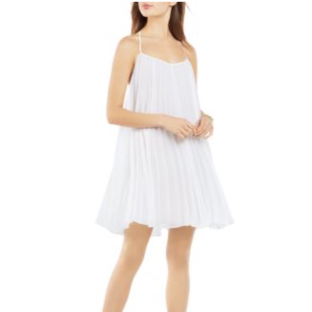 BCBGeneration White Chiffon Pleated Strappy Trapeze Dress
